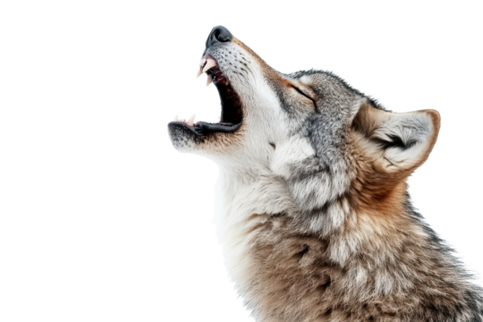 Wolf howling against an isolated white background capturing the essence of wilderness and natural instinct