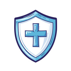 Obraz premium Blue Shield with Medical Cross Symbol Isolated on White Background for Healthcare Protection and Insurance