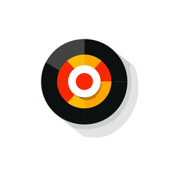 Circular Target Icon with Concentric Rings in Black Red Orange and Yellow with Soft Shadow on White