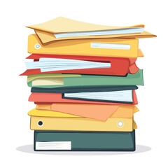 Colorful Illustration of a Stacked File Folders with Documents and Papers for Office Workloads and Archiving on White Background