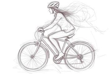 Obraz premium Young woman riding a bicycle through a park during a sunny afternoon while enjoying the breeze and the feeling of freedom