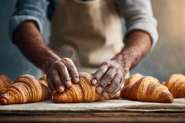 Baker Shaping Fresh Croissants in Bakery