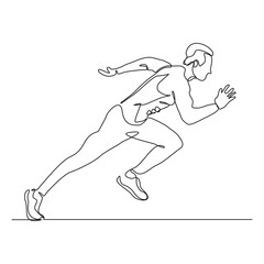 Continuous single line drawing of male runner athlete running sport sketch art editable stroke vector illustration