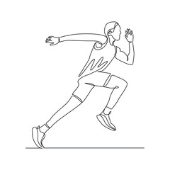 Continuous single line drawing of male runner athlete running sport sketch art editable stroke vector illustration