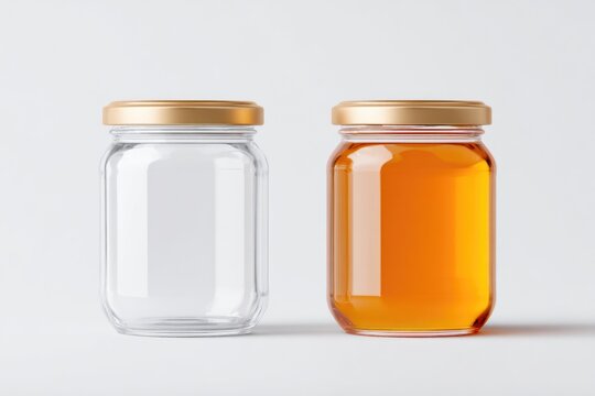 Full vs Empty Glass Jar with Golden Lid on White