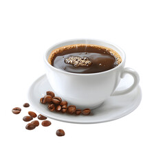 Fototapeta premium A freshly brewed cup of coffee with coffee beans on a white saucer perfect for morning breakfast or any time