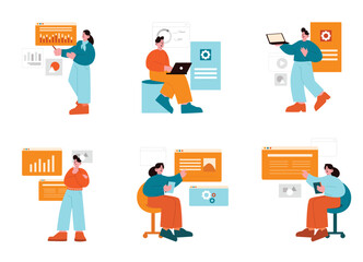 Flat Characters with Dashboards and Data – Vector Business Pack