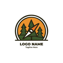Trail adventure logo for camping hiking outdoor badge forest gear trekking journey emblem nature trip wilderness symbol design tent explorer