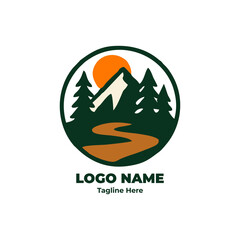 Outdoor emblem logo design for camping hiking trekking adventure trip forest nature badge wilderness gear explorer trail tent journey wild explore

