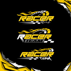 racer team yellow motorcycle and car stickers gradient racing graphic design