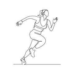Continuous single line drawing of female runner athlete running sport sketch art editable stroke vector illustration