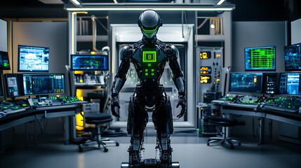Advanced Robot in a High-Tech Control Room