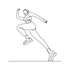 Continuous single line drawing of female runner athlete running sport sketch art editable stroke vector illustration