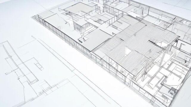 Architectural blueprint and floor plan design of modern building layout. concept of urban planning, blueprint analysis, construction design, architectural innovation
