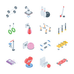 Download this collection of fitness and physical Exertion isometric icons