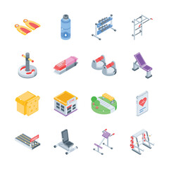 Download out premium pack of fitness and workout isometric icons