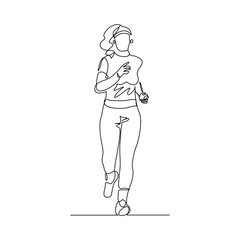 Continuous single line drawing of female runner athlete running sport sketch art editable stroke vector illustration