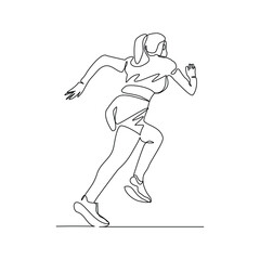 Continuous single line drawing of female runner athlete running sport sketch art editable stroke vector illustration