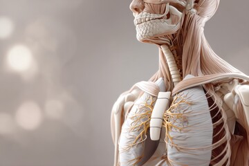 A anatomical illustration of the human body focusing on the respiratory system