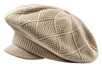 Beige Knitted Newsboy Cap with Geometric Pattern