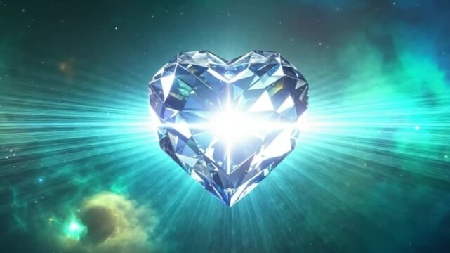 Radiant Crystal Heart Floating in Space &ndash; Pulsing Light Waves in Cosmic Nebula with Ethereal Zero-Gravity Cinematic Zoom 4K video download