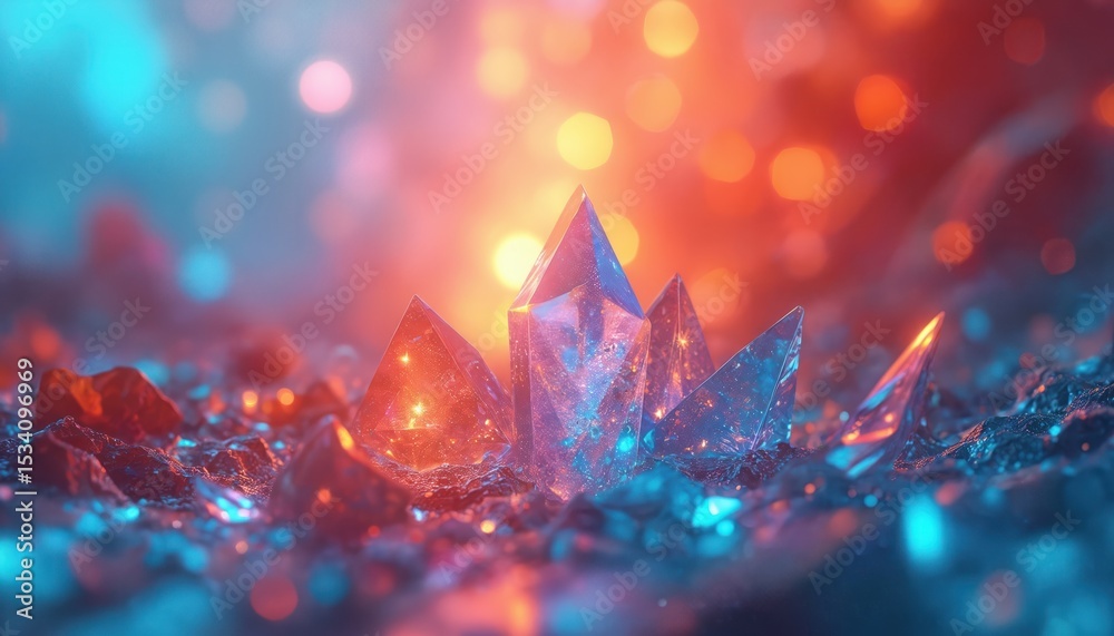 Poster ai-generated illustration with captivating prismatic transformation. crystals illuminated with vibra