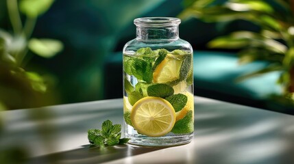 A clear glass bottle filled with refreshing infused water