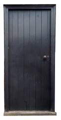 Old weathered and scratched painted wooden door