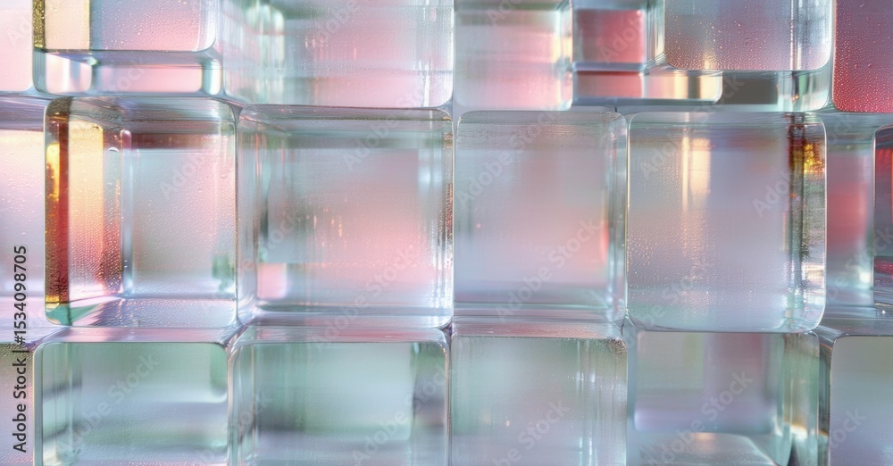 Aufkleber cubical glass blocks create repeating pattern. soft pink, blue hues reflect light, forming abstract 