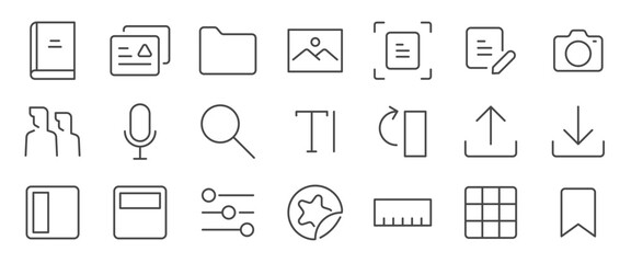 Note taking app icon set. It included note, jot, minute, file and more icons. Editable Vector Stroke.

