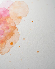 Abstract Pink Orange Watercolor Splashes on Textured Paper Background