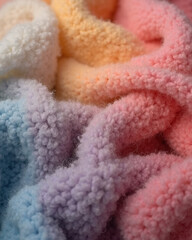 Rainbow Pastel Fuzzy Yarn Texture, Soft Knitted Fabric Macro