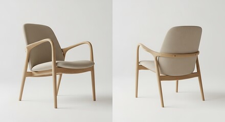 Fototapeta premium Studio Shot of a Modern Armchair in Beige and Wood Finish