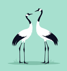 Graceful Cranes in Serene Wetland at Dawn