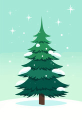 Fototapeta premium Snowy Pine in Winter Wonderland with Stars
