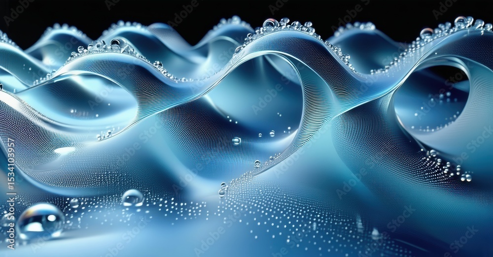 Poster abstract waves, flowing water, droplets. blue hues dominate, creating dynamic visual texture. smooth