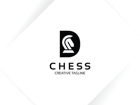 Letter D chess logo design template. Monogram knight logo