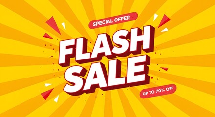 Flash Sale Shopping day poster or banner with 3D text on orange background. Flash Sale banner template design for social media and website. Special Offer Flash Sale campaign or promotion