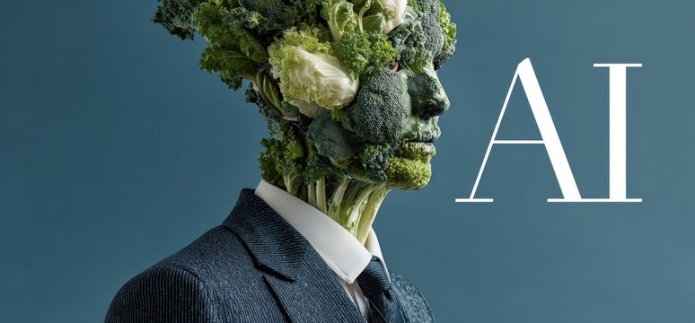 Businessman combining artificial intelligence and healthy food choices