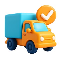 3d icon of cartoon delivery truck with check mark isolated on white background