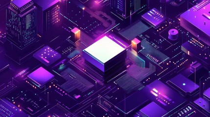 Technology Background with Purple Gradient and Geometric Shapes