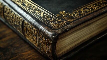 Fototapeta premium Intricate Leather Bound Tome with Ornate Spine Detailing