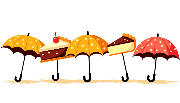 Dessert cakes and umbrellas, flat design sweets concept for bakery blogs