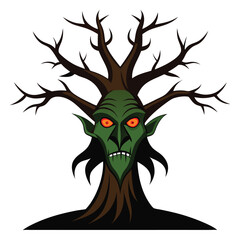 Witch Face Tree Vector Illustration ? Cartoon, Clipart, and Line Art Design for Halloween and Fantasy Themes 3.eps
