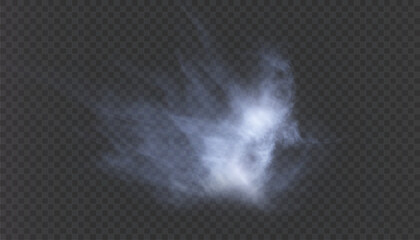 Transparent blue cloud of steam or smoke with soft dispersion on transparent background. Fog or steam effect for overlays and illustrations