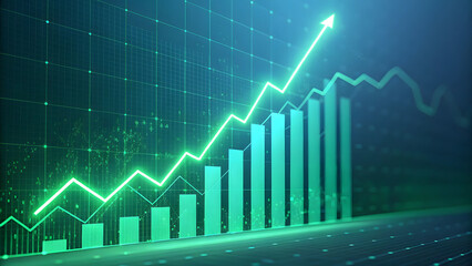 financial graph spikes up in bright neon green