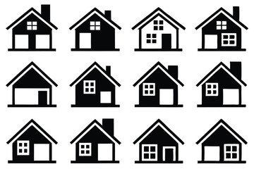 Fototapeta premium Collection of simple black and white house icon illustrations suitable for real estate and design