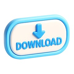 Obraz premium 3d icon of blue download button isolated on white background