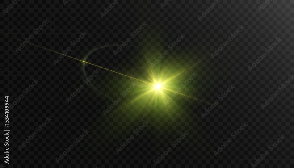 Poster bright yellow-green light bursts with radiant rays and soft highlights on a dark background. dynamic