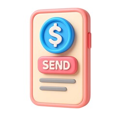 3d icon of money transfer on a smartphone isolated on white background